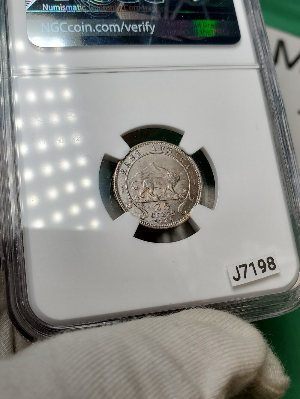 1920H East Africa 25 Cents King George V Silver Issue NGC UNC Details – Blue Rim